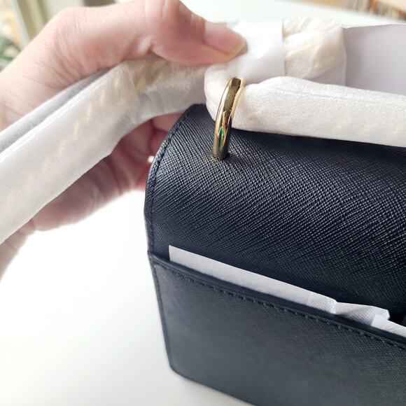 MICHAEL KORS GREENWICH small shoulder FLAP CROSSBODY BAG MK Black and Gold MULTI - Picture 11 of 15